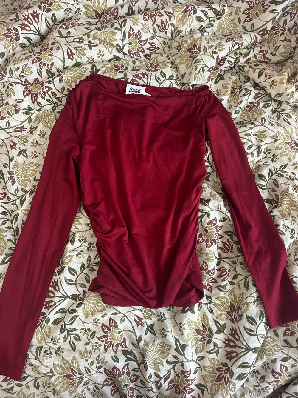 Princess Polly Burgundy Off-Shoulder Long Sleeve Top
